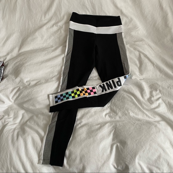 VS Pink Black Leggings with Rainbow Checker Pattern Size Small - Picture 1 of 8